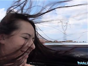 PublicAgent torrid ebony haired Russian torn up on a car